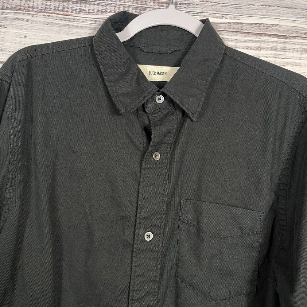 Buck Mason Shirt Men's Medium M Black Draped Twill One Pocket Cotton Rayon Blend